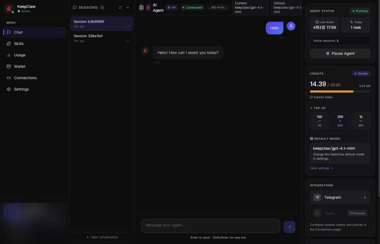 KeepClaw AI Agent Dashboard