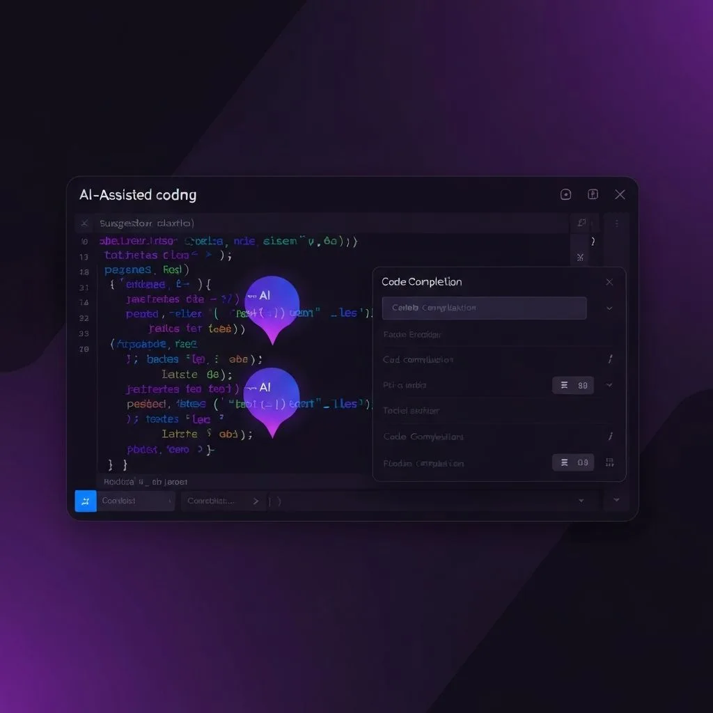 Interfaccia AI Code Assistant che mostra suggerimenti di codice intelligenti e funzionalità di debug in tempo reale